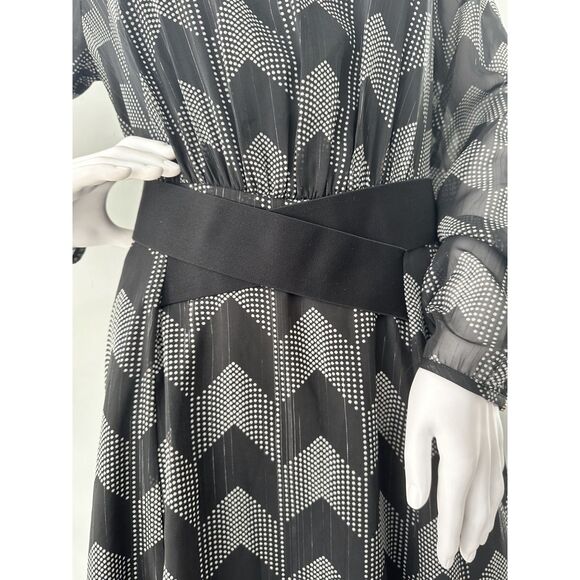 Ted Baker London Atlas Long Sleeve Midi Dress Black Chevron Modest Style size 3 - Picture 10 of 15